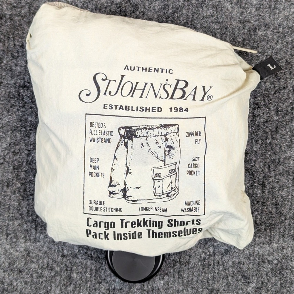 Vintage St Johns Bay Mens Beige Nylon Cargo Shorts Packable Belted Size Large - Picture 3 of 14